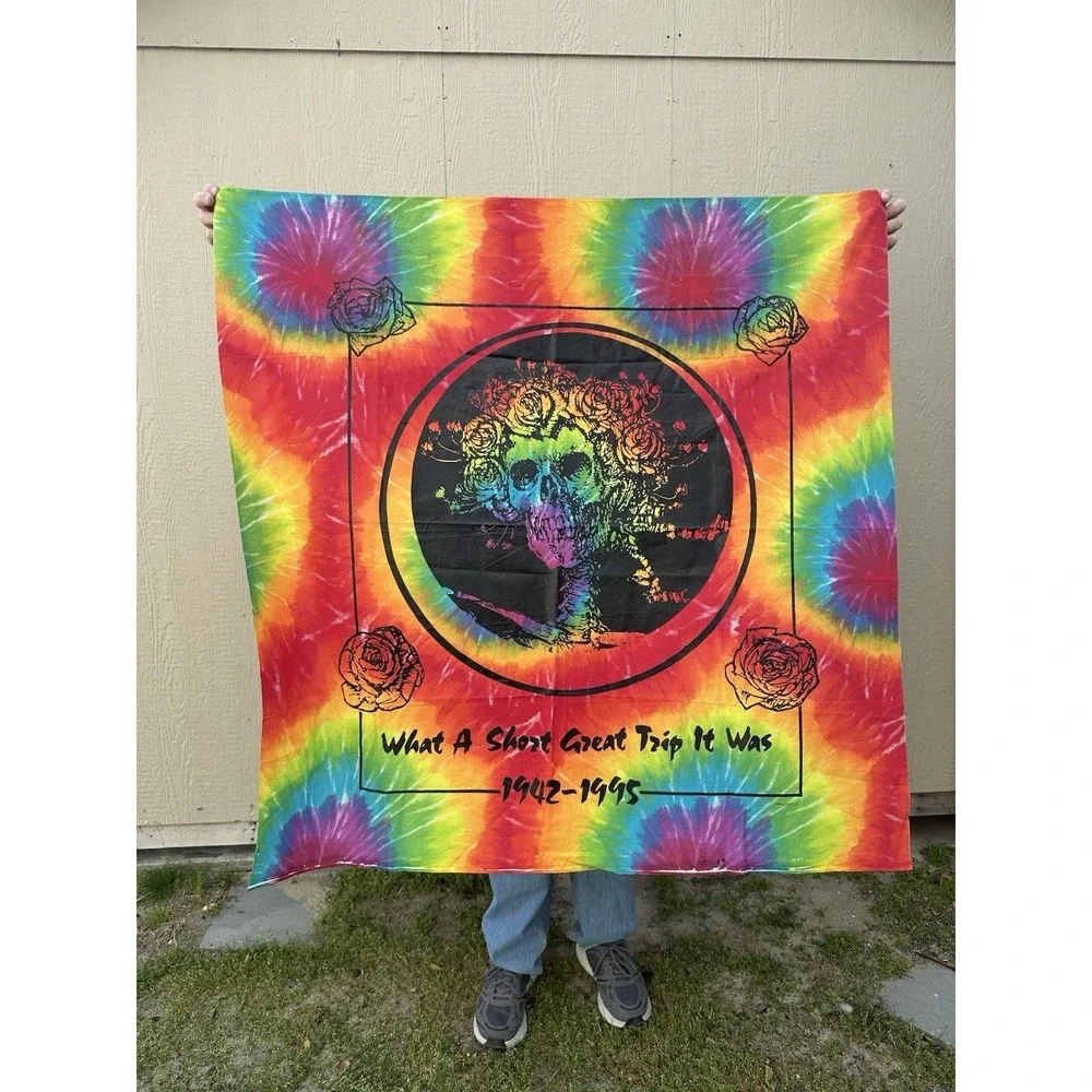 Vintage 1995 'Jerry Garcia RIP' Tie Dye Fabric Wall Hanging About 44‎ X 44 Inch